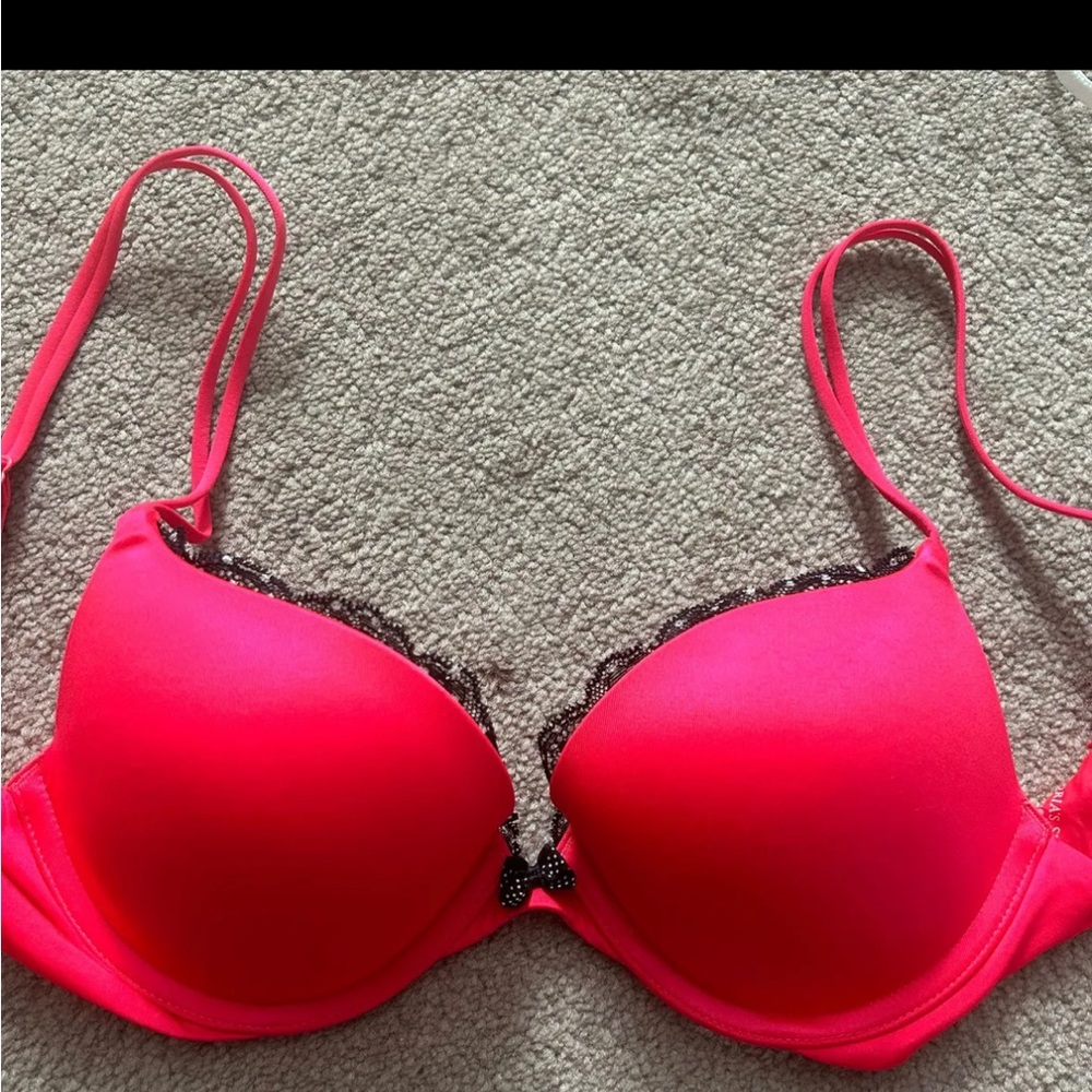 Victoria's Secret Vibrant Pink Bra with Black Lace